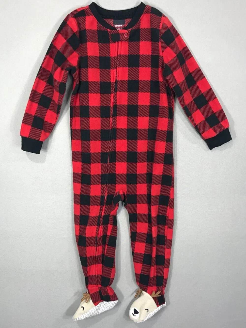 Carter's Footsie Boy's 3T Red Plaid Animal Print Sleeper Pajamas PJs Lot of 2